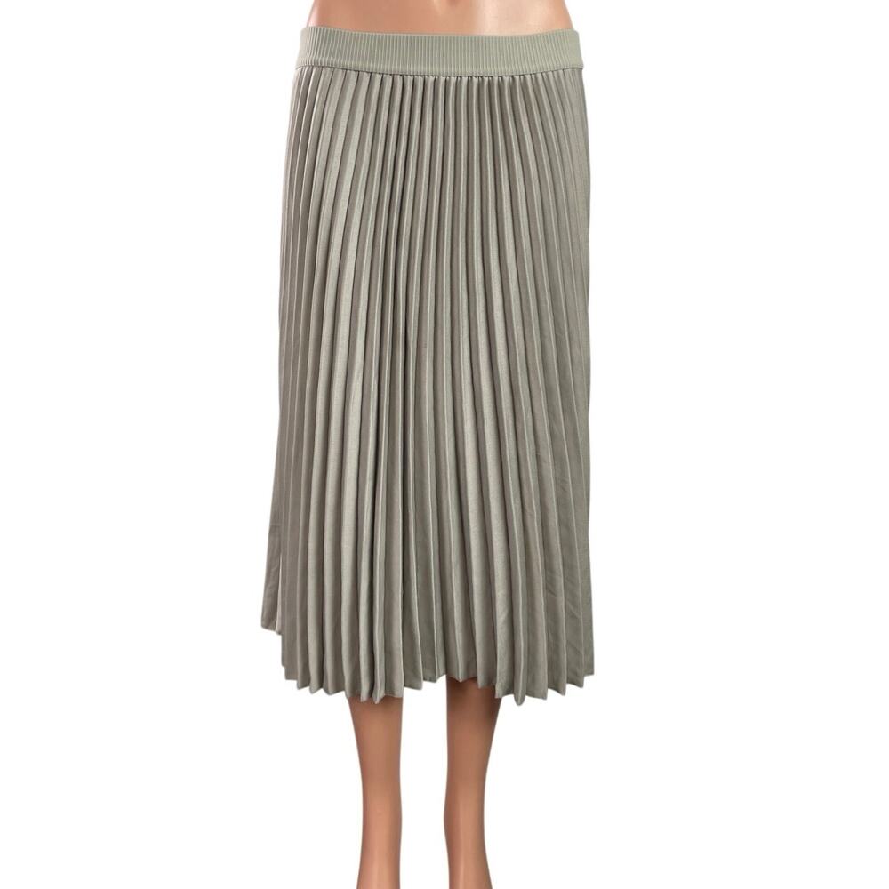 H&M Womens Gray Silver Pull On Mid Waist Pleated Plisse A Line Midi Skirt Size L